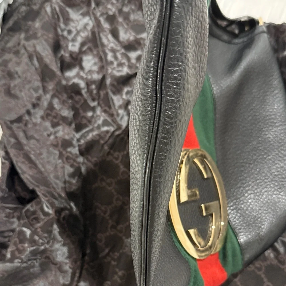 GUCCI Ophidia Hobo Black Leather Bag with Gold Logo - Picture 8 of 8
